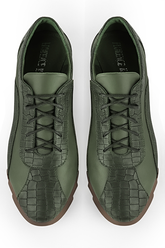 Forest green women's one-tone elegant sneakers. Round toe. Low rubber soles. Top view - Florence KOOIJMAN